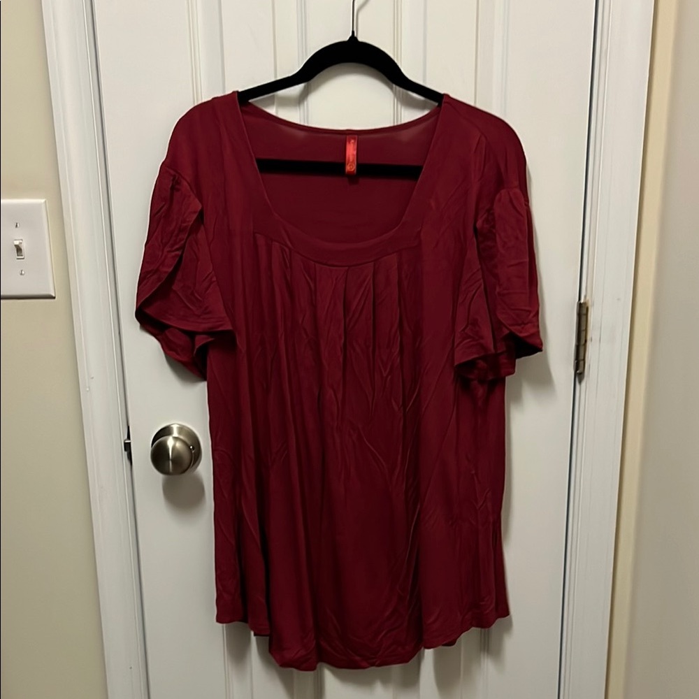Red Tulip Sleeve Relaxed Blouse
